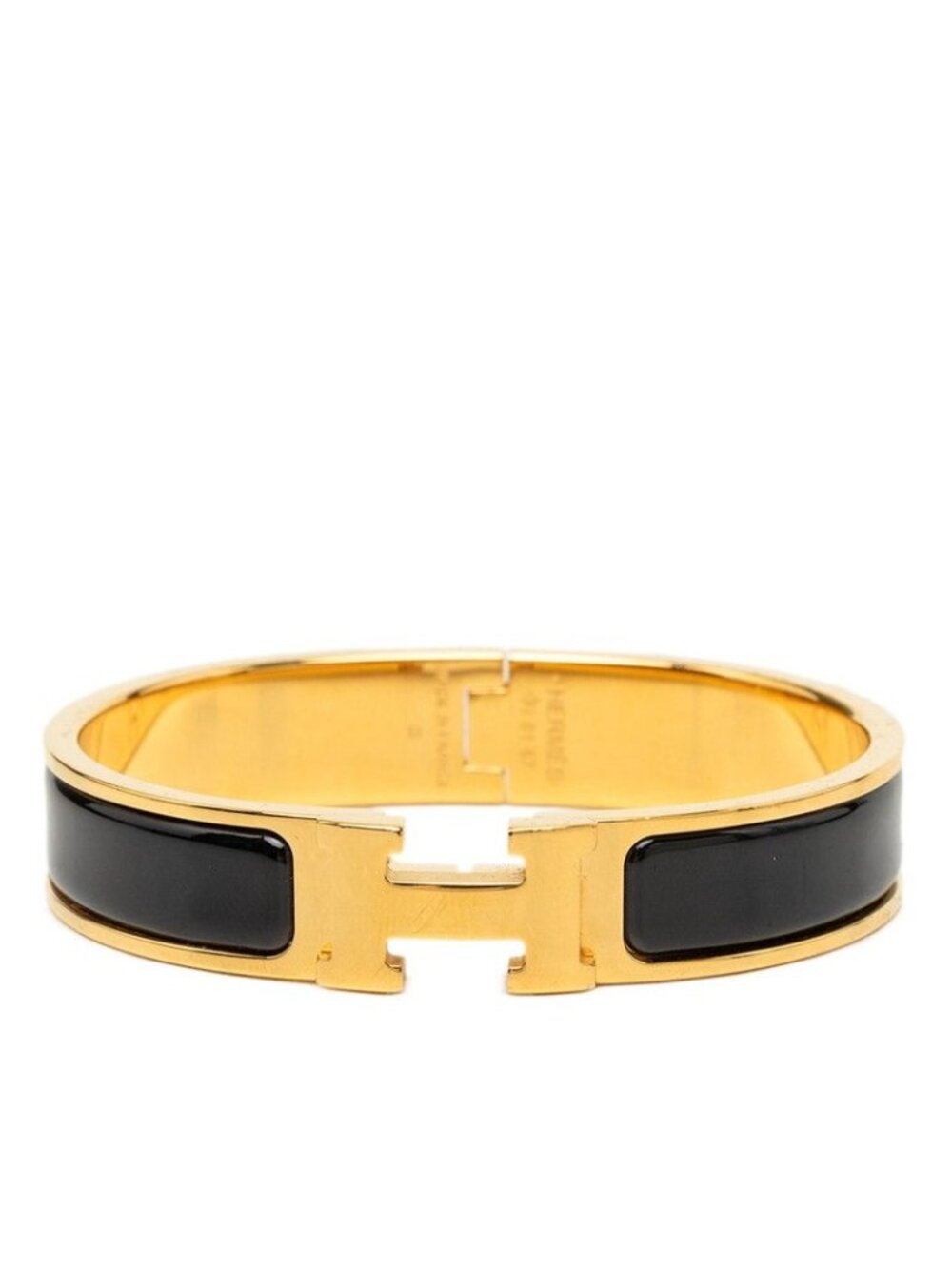 Hermes Clic H PM Enamel Bracelet Bangle Gold Black Plated